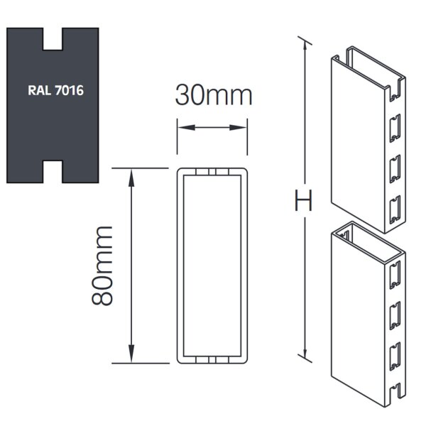 Säule 80x30 mm - 200 cm lang, anthrazit