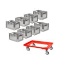 8er Set EuroBox ELB 4220 40x30x22 cm grau inkl. Transportroller 600x400 mm