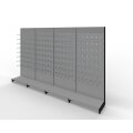 Wall shelf 300x100 cm (HxW), perforated sheet metal rear panel, grey