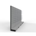 Wall shelf 300x100 cm (HxW), perforated sheet metal rear panel, grey